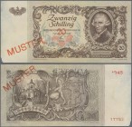 Austria: Österreichische Nationalbank 20 Schilling 1950 SPECIMEN, P.129as with red overprint and perforation ”Muster”, regular serial number on revers...