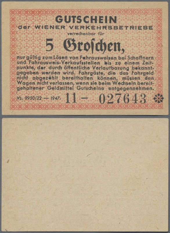 Austria: Wiener Verkehrsbetriebe, Gutschein über 5 Groschen 1947, P.NL in kassen...
