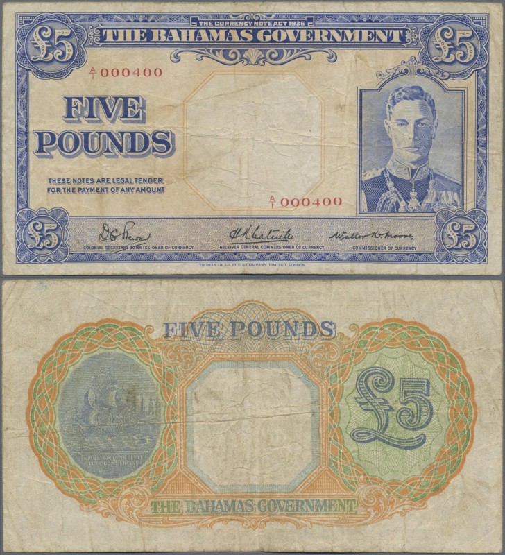 Bahamas: The Bahamas Government 5 Pounds L.1936, P.12a with very low serial numb...