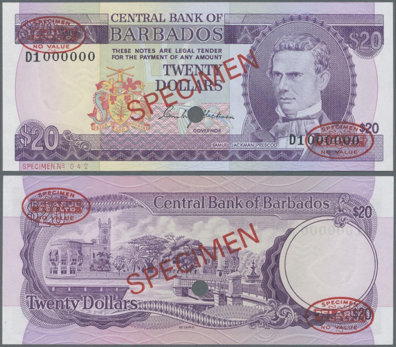 Barbados: 20 Dollars ND (1973) Specimen P. 34s with red ”Specimen” overprint in ...