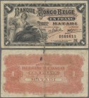 Belgian Congo: Banque du Congo Belge, Matadi: 1 Franc 1914 P.3B, folds, pinholes, smal hole on botton, condition: F
 [taxed under margin system]