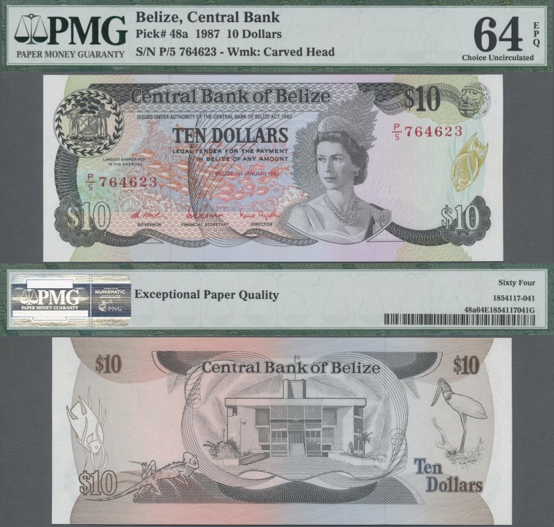Belize: Central Bank of Belize 10 Dollars 1987, P.48a, perfect condition and PMG...