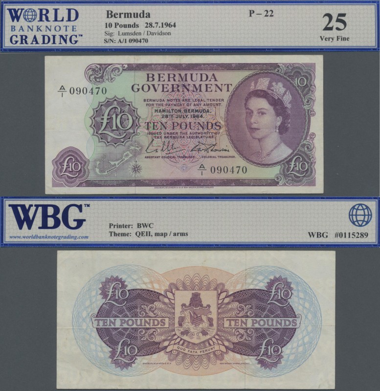 Bermuda: The Bermuda Government 10 Pounds 1964, P.22 with portrait of QEII and s...
