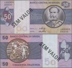 Brazil: Banco Central do Brasil 50 Cruzeiros ND(1970-79) SPECIMEN, P.192s with black serial number A00000*00000, black overprint ”Sem Valor” and perfo...