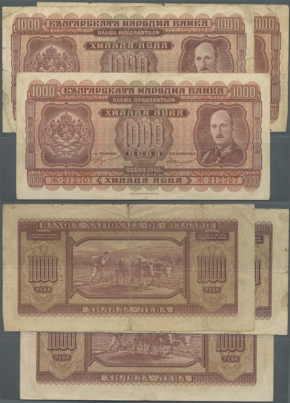 Bulgaria: Set with 3 Banknotes 1000 Leva 1940, P.59 in used / well worn conditio...