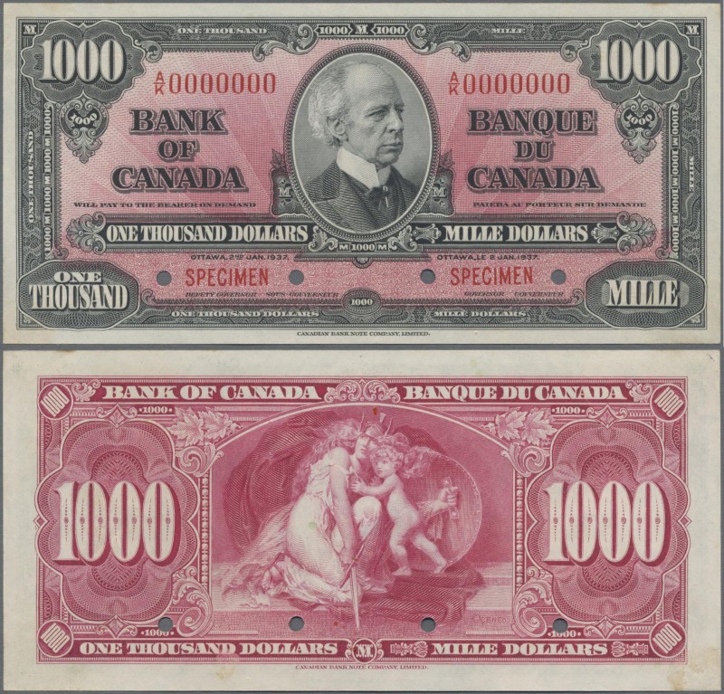 Canada: Bank of Canada / Banque du Canada 1000 Dollars 1937 Specimen without sig...