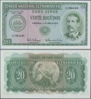 Cape Verde: Banco Nacional Ultramarino 20 Escudos 1972, P.52, soft diagonal bend at center, otherwise perfect, Condition: aUNC
 [taxed under margin s...