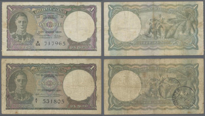 Ceylon: set of 3 notes 1 Rupee dated 2x 1941 and 1xs 1945 P. 30, 34, all used wi...