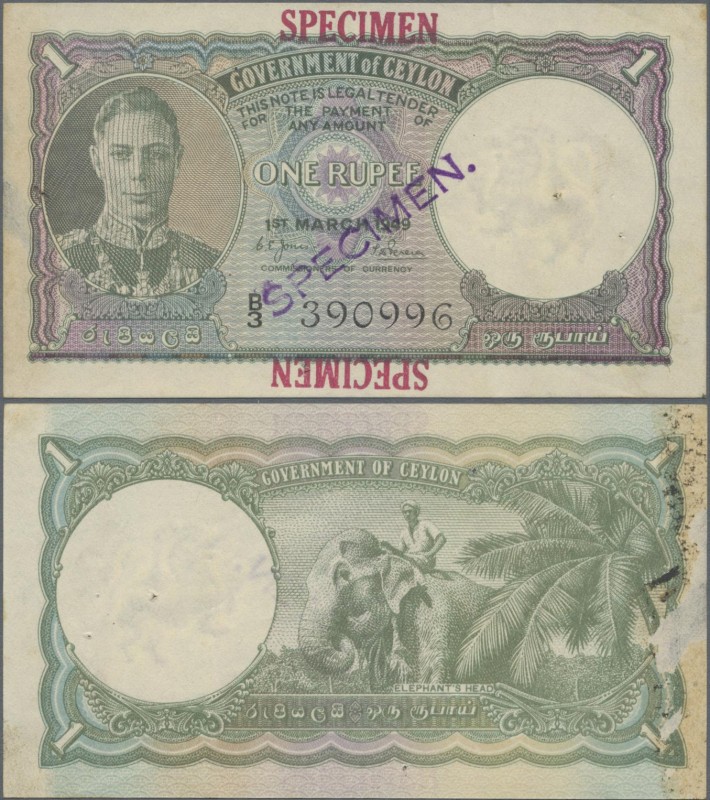 Ceylon: Government of Ceylon 1 Rupee 1st March 1949 SPECIMEN, P.34as, red overpr...