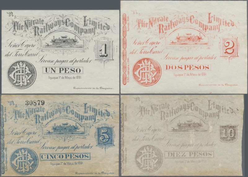 Chile: The Nitrale Railways Company Limited: Set of 4 notes containing 1, 2, 5 a...