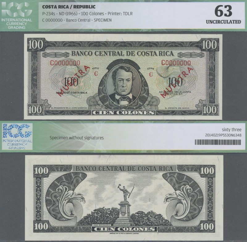 Costa Rica: Banco Central de Costa Rica 100 Colones ND(1966) SPECIMEN, P.234s wi...