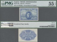 Cyprus: Government of Cyprus 3 Piastres 1943, P.28a, PMG graded 55 About Uncirculated EPQ.
 [plus 19 % VAT]