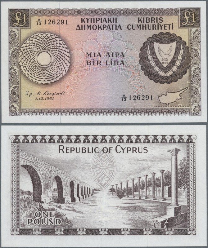 Cyprus: 1 Pound 1961 P. 39a, light center fold otherwise perfect, condition: XF....