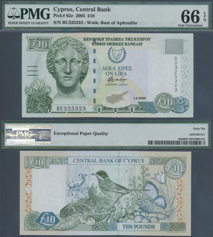 Cyprus: 10 Pounda 2005 P. 62e, PMG graded 66 GEM UNC EPQ.
 [taxed under margin ...
