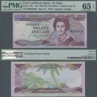 East Caribbean States: East Caribbean States, letter ”K” = ST. KITTS 20 Dollars ND(1988-93), P.24k1, perfect condition and PMG graded 65 Gem Uncircula...