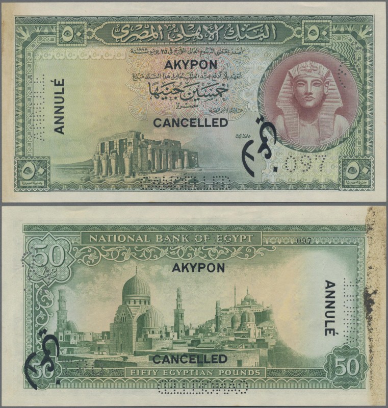 Egypt: National Bank of Egypt 50 Pounds (1952) SPECIMEN, P.33s, with black overp...