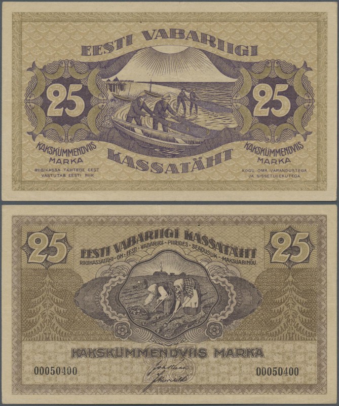 Estonia: 25 Marka 1919 P. 47, center and horizontal folds, no holes or tears, st...