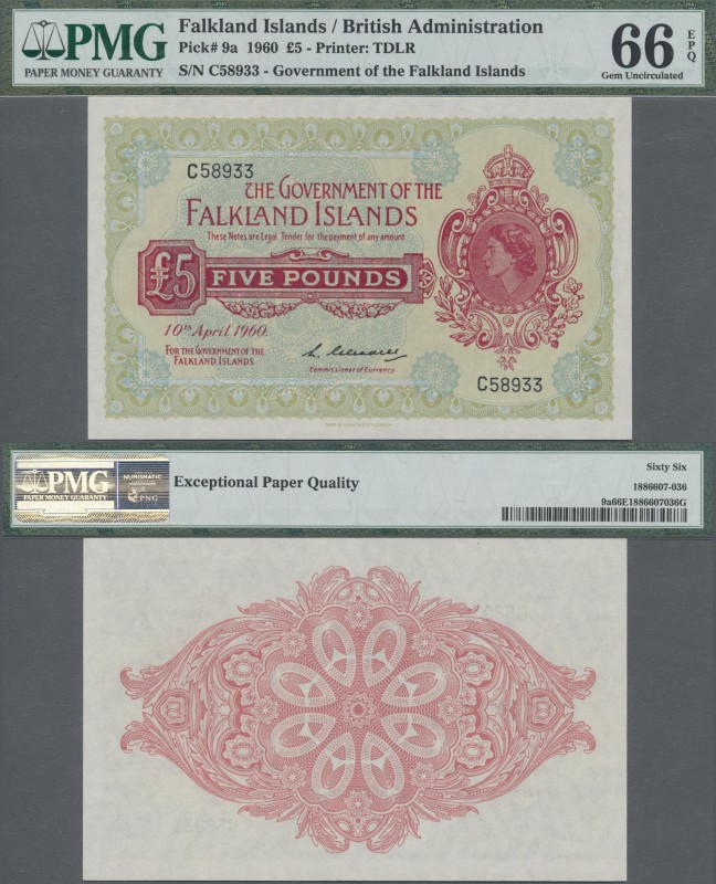 Falkland Islands: The Government of the Falkland Islands 5 Pounds 1960, P.9a, fa...