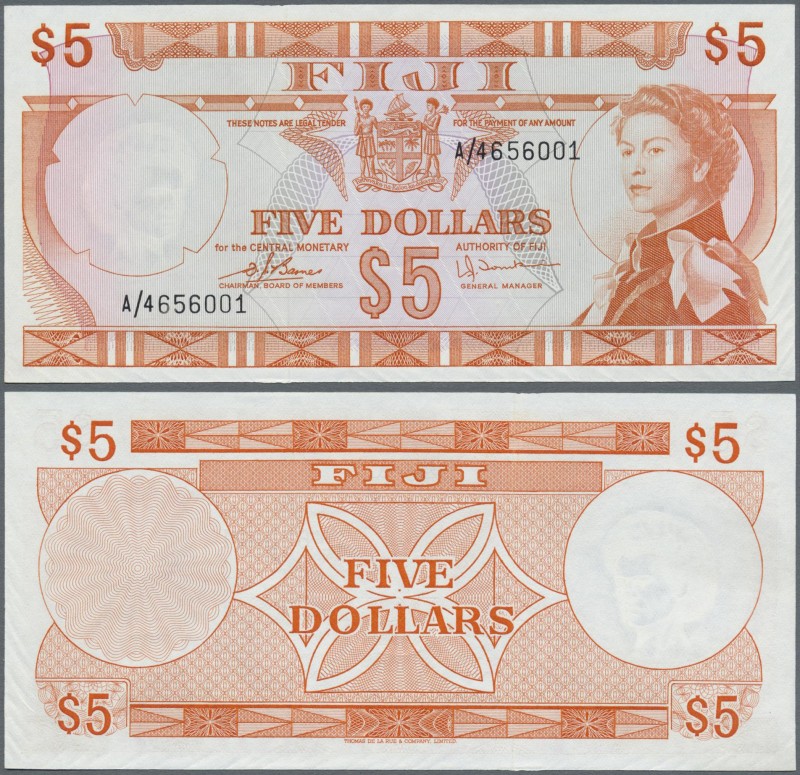 Fiji: 5 Dollars ND P. 73c, creases at borders, never folded, crisp paper and bri...