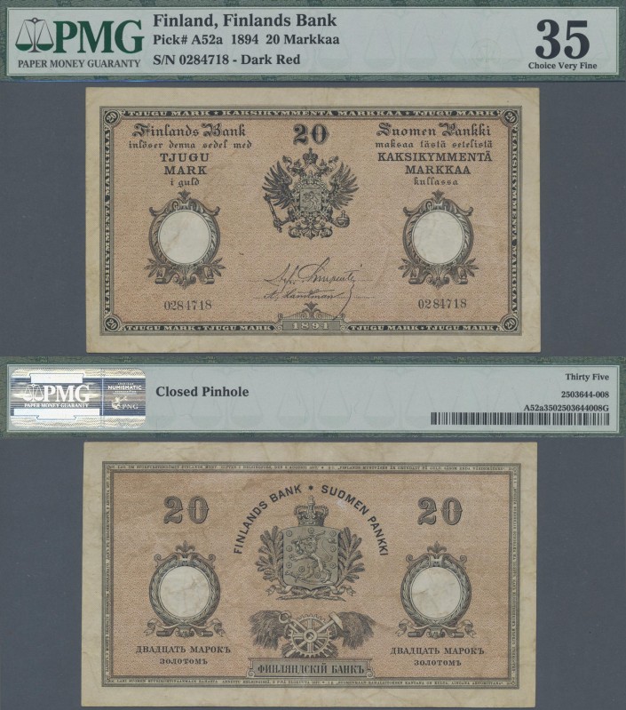 Finland: Finlands Bank 20 Markkaa 1894, P.A52a in red-brown color and signatures...