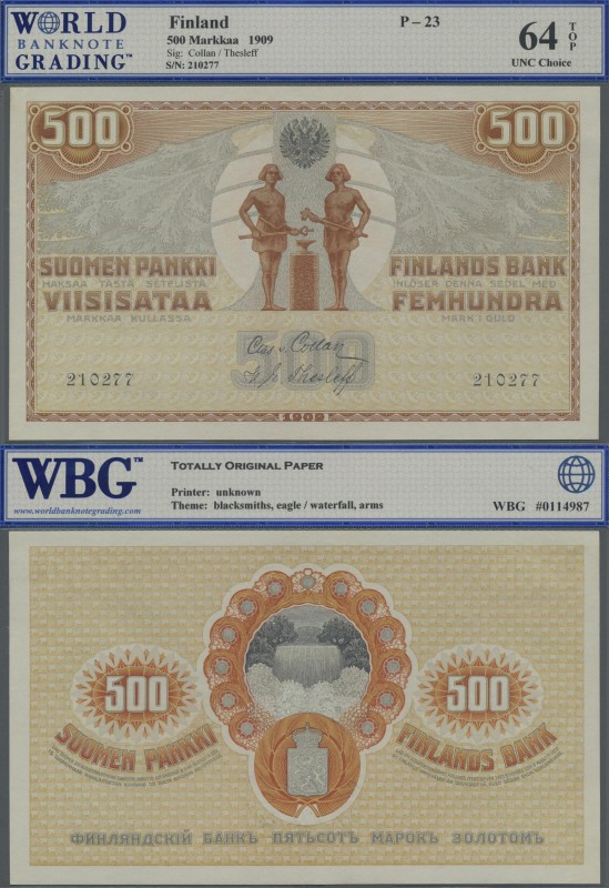 Finland: Finlands Bank 500 Markkaa 1909, P.23 with signatures: Clas von Collan /...