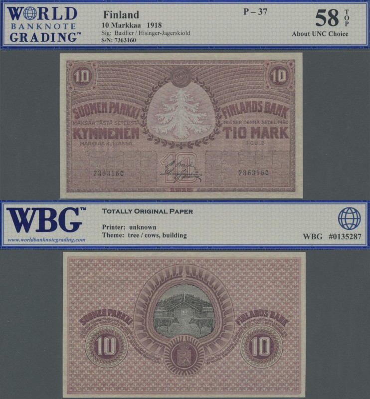 Finland: Finlands Bank 10 Markkaa 1918, P.37 with signatures: Basilier / Hisinge...
