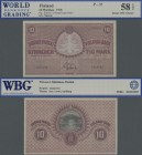 Finland: Finlands Bank 10 Markkaa 1918, P.37 with signatures: Basilier / Hisinger-Jägerskiöld, excellent condition and WBG graded 58 About UNC Choice ...
