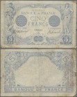 France: Banque de France 5 Francs 1916, P.70, toned and stained paper, some small border tears and a few tiny pinholes, Condition: F/F-.
 [plus 19 % ...