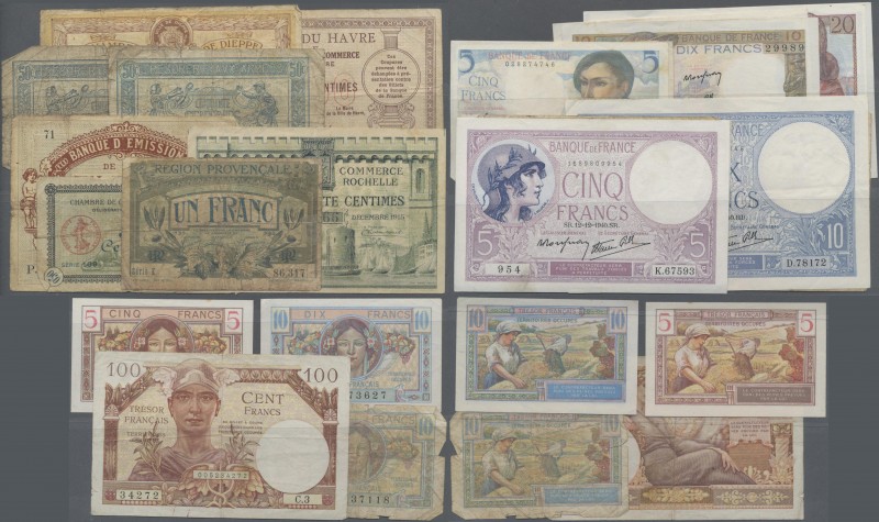 France: Lot 38 banknotes starting with WWI issues (8 Pcs), to the 1940's (27 pcs...