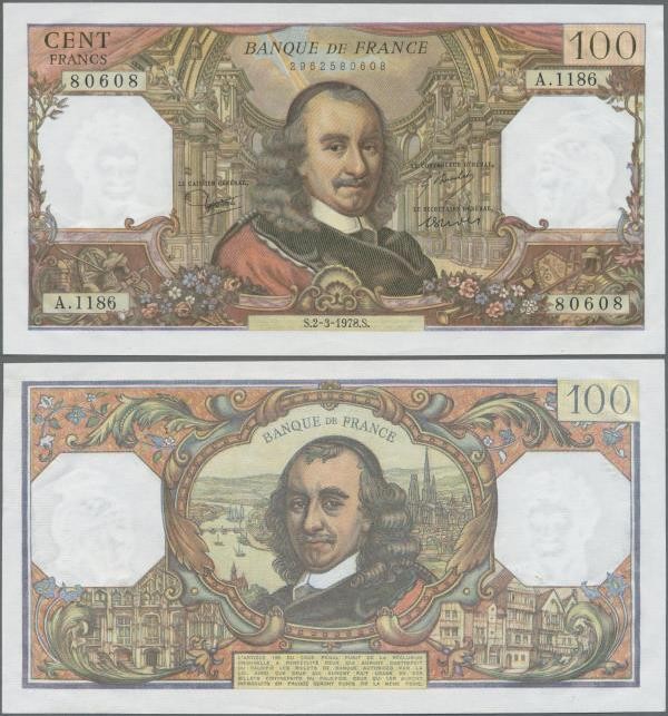 France: 100 Francs Corneille 1978 P. 149, in exceptional crisp condition, origin...