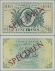 French Equatorial Africa: Caisse Centrale de la France Libre 100 Francs 1941 SPECIMEN, P.13s, red serial number PB 933.503, red overprint ”Specimen” a...