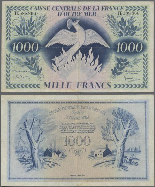 French Equatorial Africa: Caisse Centrale de la France d'Outre-Mer 1000 Francs 1...