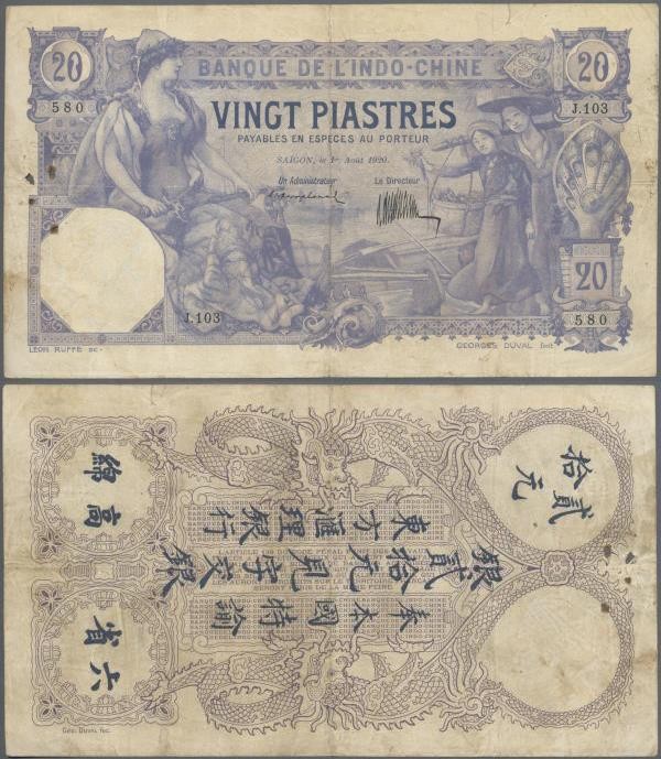 French Indochina: Banque de l'Indo-Chine - Saïgon 20 Piastres 1920, P.41, still ...