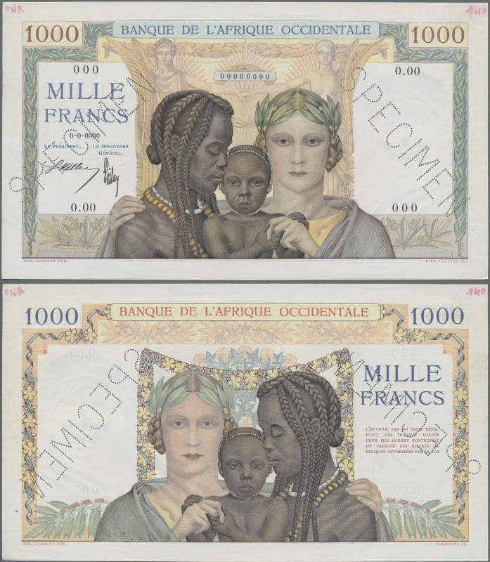 French West Africa: Banque de l'Afrique Occidentale 1000 Francs 1937-45 SPECIMEN...