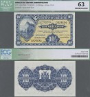Gibraltar: Government of Gibraltar 10 Shillings 3rd October 1958, P.17, tiny dent at upper left, ICG graded 63 Uncirculated.
 [plus 19 % VAT]