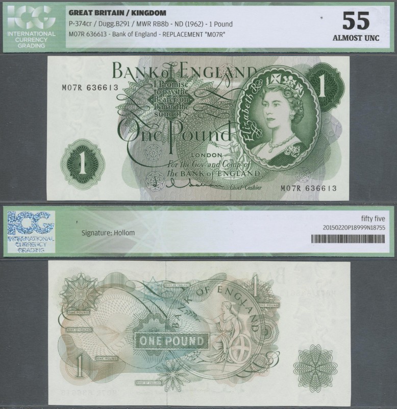 Great Britain: 1 Pound ”Hollom” 1962 Replacement prefix M07R P. 374cr, ICG grade...