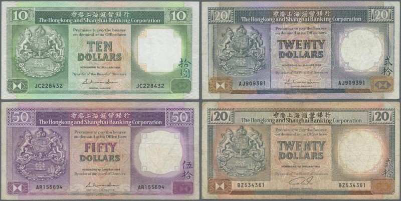 Hong Kong: set of 19 banknotes containing 10 Dollars The Chartered Bank 1977 P. ...