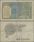 India: 1 Rupee ND portrait KGV P. 14a in stronger used condition with strong folds and stain in paper, in condition: VG+ to F-.
 [plus 19 % VAT]
Kno...