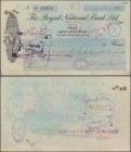 India: Cheque of The Punjab National Bank Ltd., Rangoon for 2550 Kyats dated 1958 with hand writings and bank stamps on paper, 4 pinholes, no tears, s...