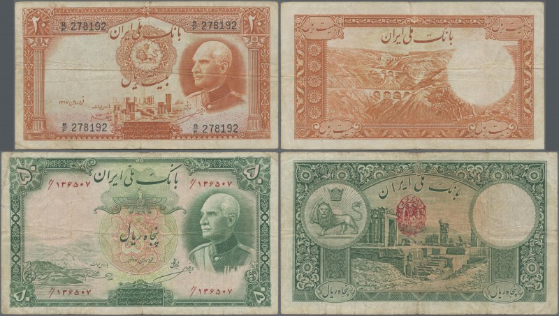 Iran: Bank Melli Iran, pair with 20 and 50 Rials SH1317, P.34Aa (F+/VF) and 35Af...