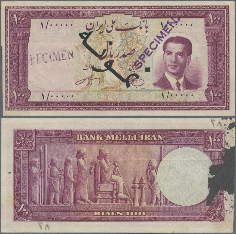 Iran: Bank Melli Iran, 100 Rials SH1330 (1951), P. 57s, Specimen with stamp and ...