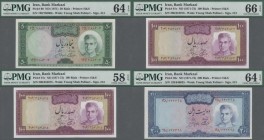 Iran: Bank Markazi Iran, set with 5 banknotes series ND(1971-73) containing 2x 50 Rials P.90 (PMG 64 EPQ, 58 EPQ), 2x 100 Rials P.91c (PMG 66 EPQ, 58 ...