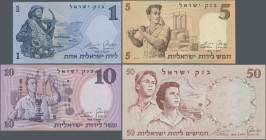 Israel: Set with 5 banknotes of the 1958-60 Lirot series with ½, 1, 5, 10 and 50 Lirot, P.29, 30c, 31, 32d, 33e, all in UNC condition. (5 pcs.)
 [plu...