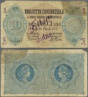 Italy: rare contemporary forgery of Biglietto Consorziale 10 Lire 1874 P. 5(f), marked several times as ”falsa” by the bank, half torn into the center...