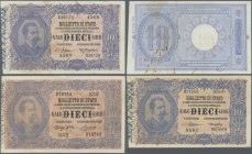 Italy: Set of 3 different banknotes 10 Lire L.1888, P. 20c (pressed, F), P. 20h (aUNC), P. 20i (rusty stains, F to F+), nice set. (3 pcs)
 [taxed und...