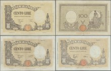 Italy: set of 5 notes 100 Lire 1942/43 P. 59, all notes in similar condition with light folds in paper, pressed but still strongness and original colo...
