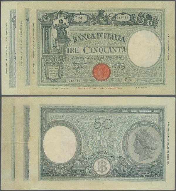 Italy: set of 3 notes 50 Lire 1943 P. 64, all in similar conditoin, used with fo...