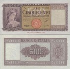 Italy: 500 Lire 1961 P. 80b, crisp original paper, not washed or pressed, nice embossing of the print visible, one light vertical bend, no holes or te...