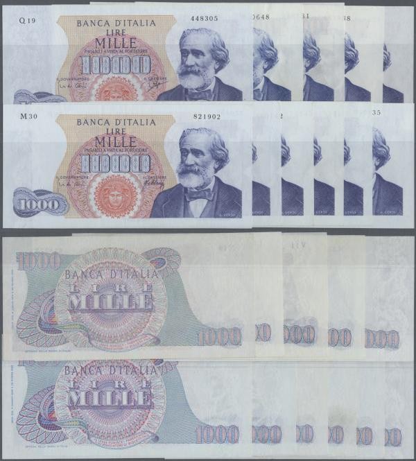 Italy: set of 11 pcs 1000 Lire ”Verdi” 1962/63/64/65/66/68 P. 96, all notes pres...