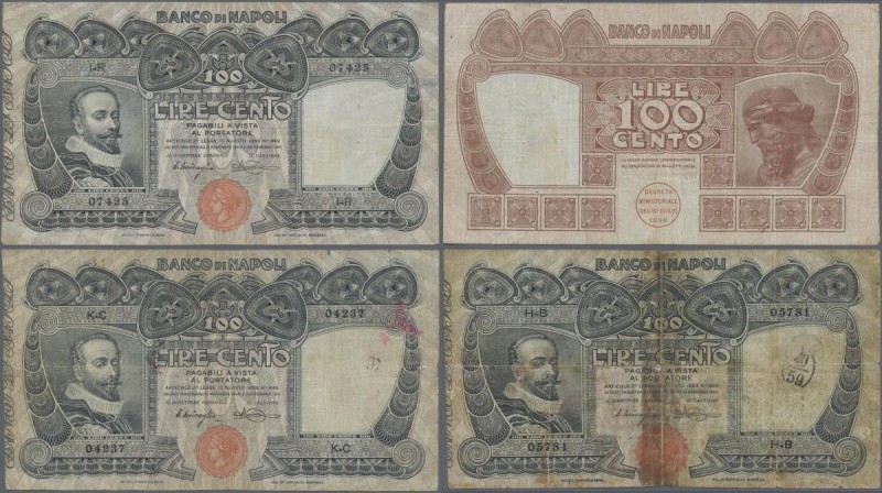Italy: set of 3 pcs 100 Lire 1911 ”Banco die Napoli” P. S857 in used condition, ...